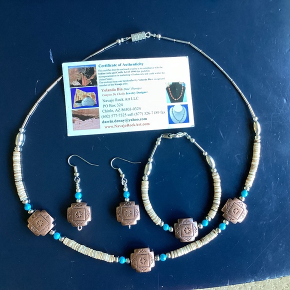 Navajo necklace bracelet earring set handmade - Yolanda Bio Certificate include